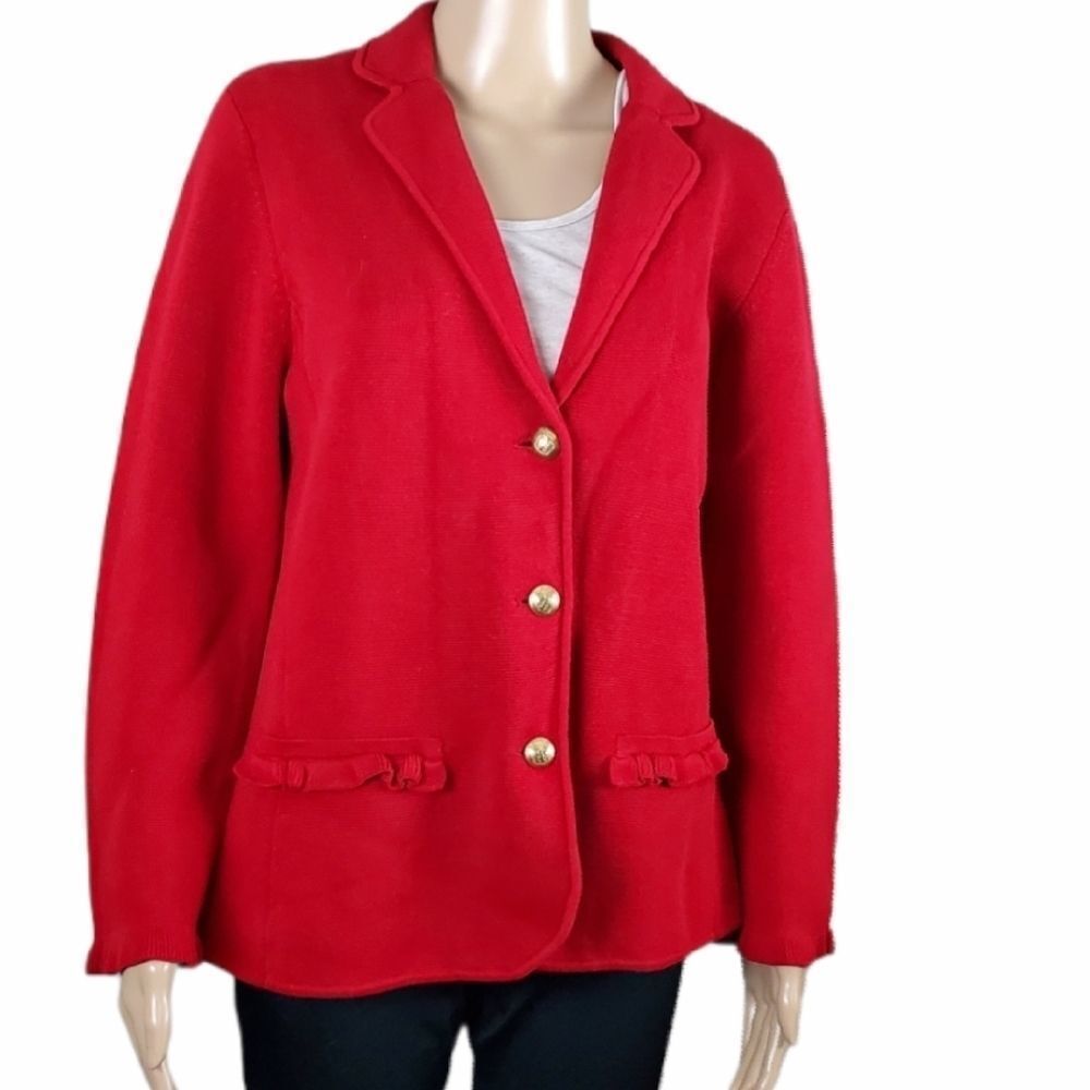 Talbots Fitted Red Blazer With Gold Buttons